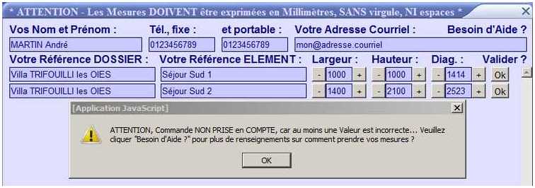 Validation refusée, car une Valeur est erronée !